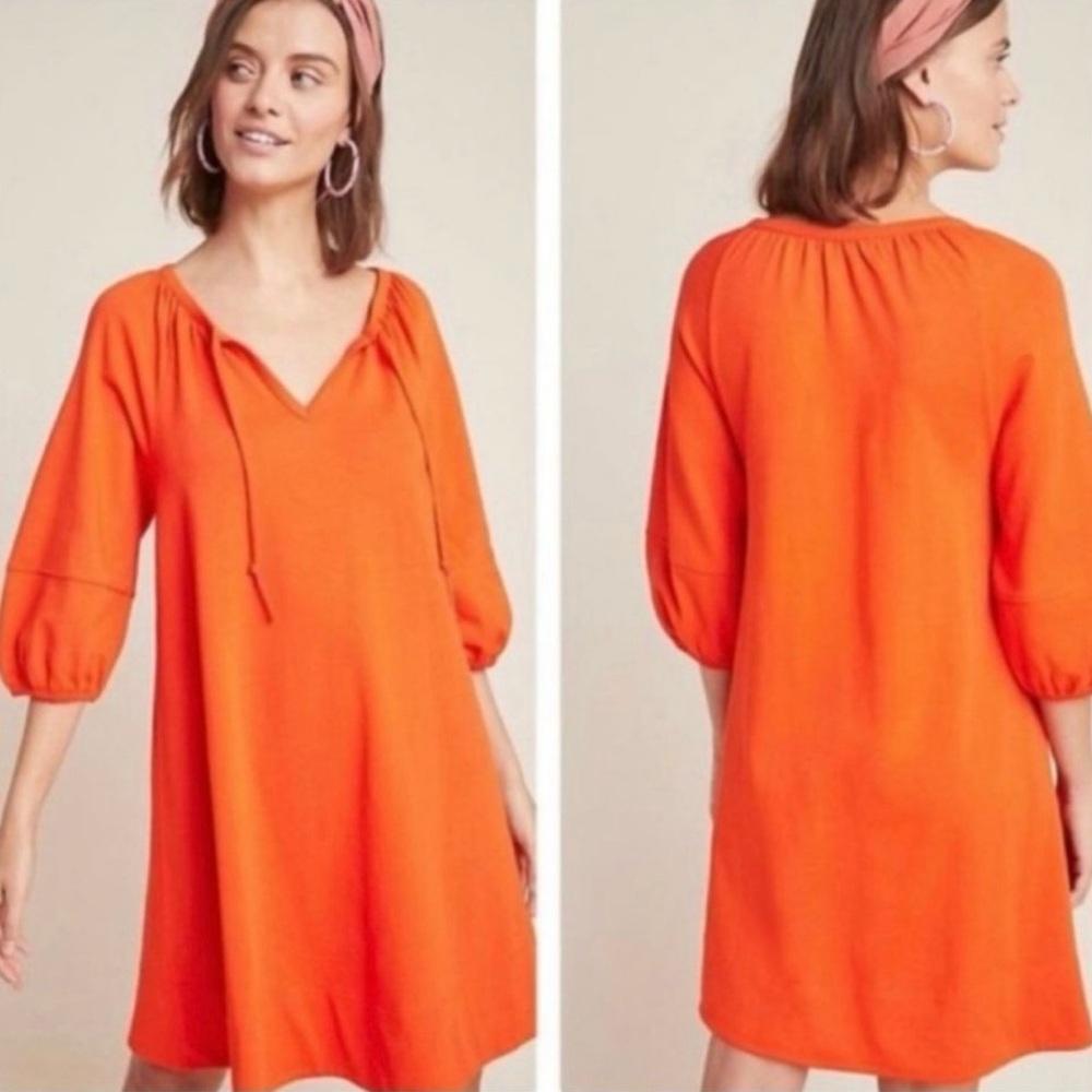 NWT Anthropologie Orange Anais Tunic Dress Size XS 3/4 sleeve Loose Fit V-neck